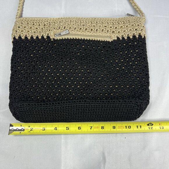 THE SAK BLACK WITH BEIGE WOVEN SHOULDER BAG EXCELLENT CONDITION - Picture 6 of 8
